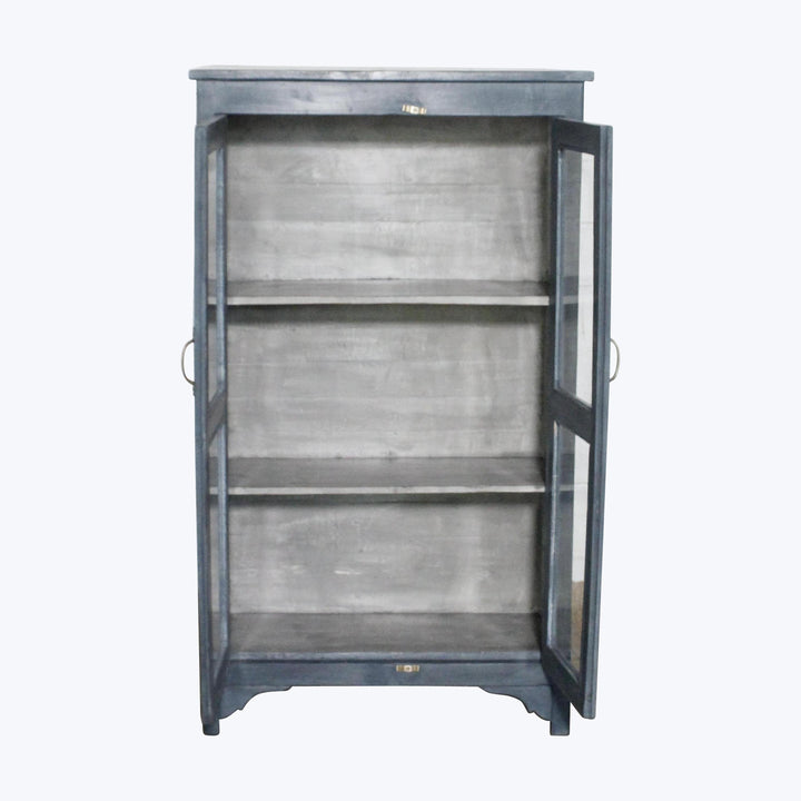 Vintage Navy-Painted Glass Front Cabinet