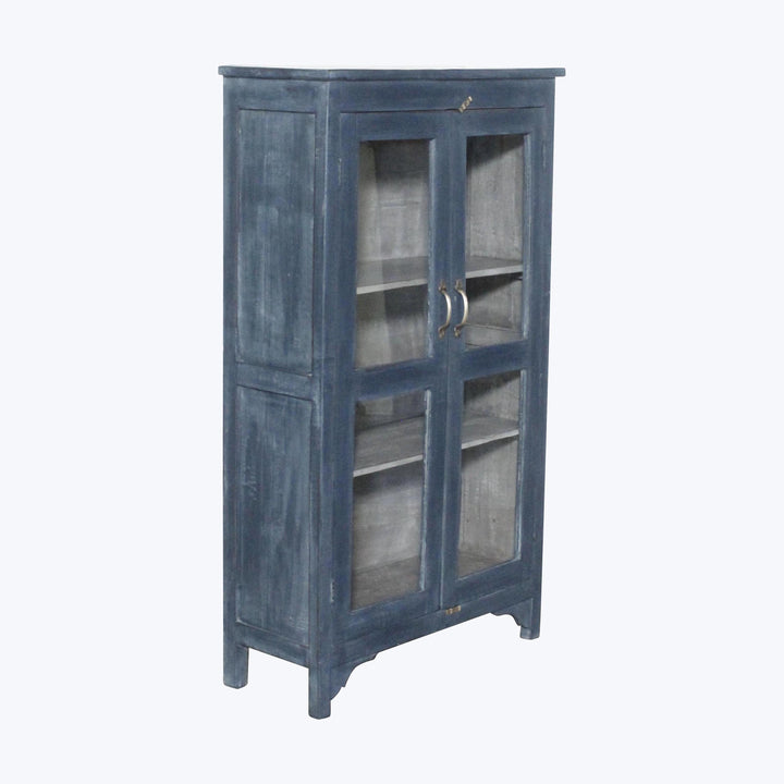 Vintage Navy-Painted Glass Front Cabinet