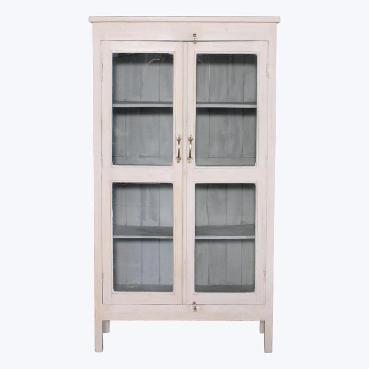 Vintage Pink-Painted Glass Front Cabinet