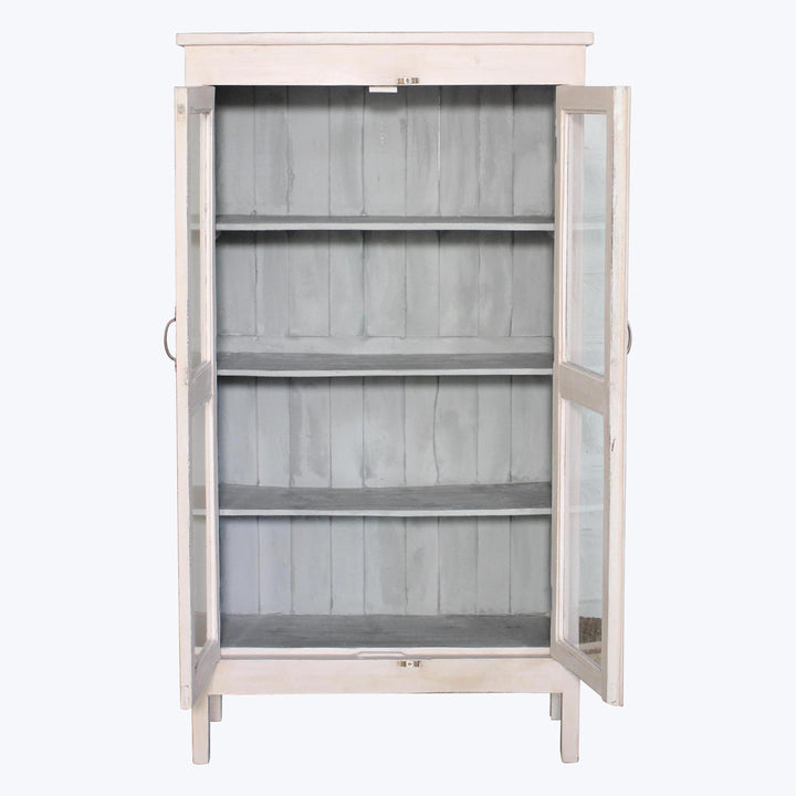 Vintage Pink-Painted Glass Front Cabinet