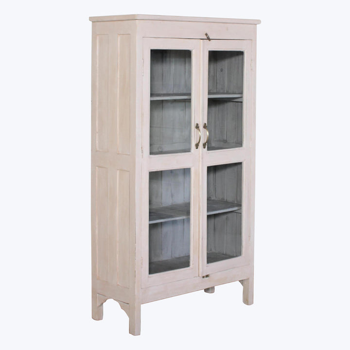 Vintage Pink-Painted Glass Front Cabinet
