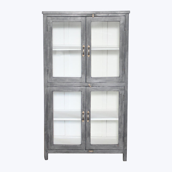 Vintage Charcoal-Painted Glass Front Cabinet