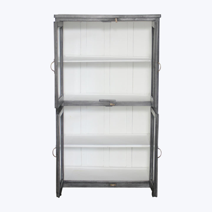 Vintage Charcoal-Painted Glass Front Cabinet