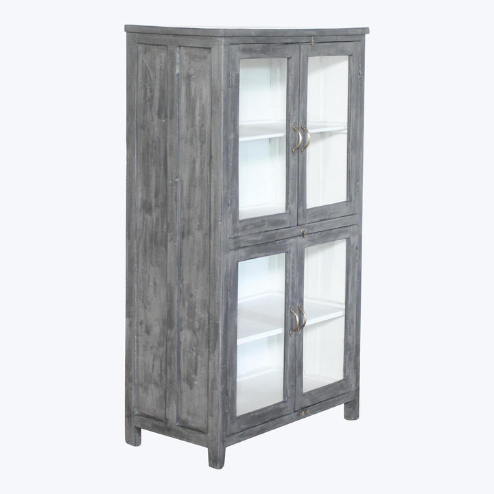 Vintage Charcoal-Painted Glass Front Cabinet