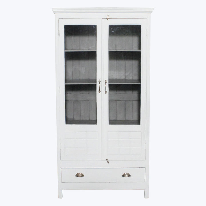 Vintage White-Painted Glass Front Cabinet