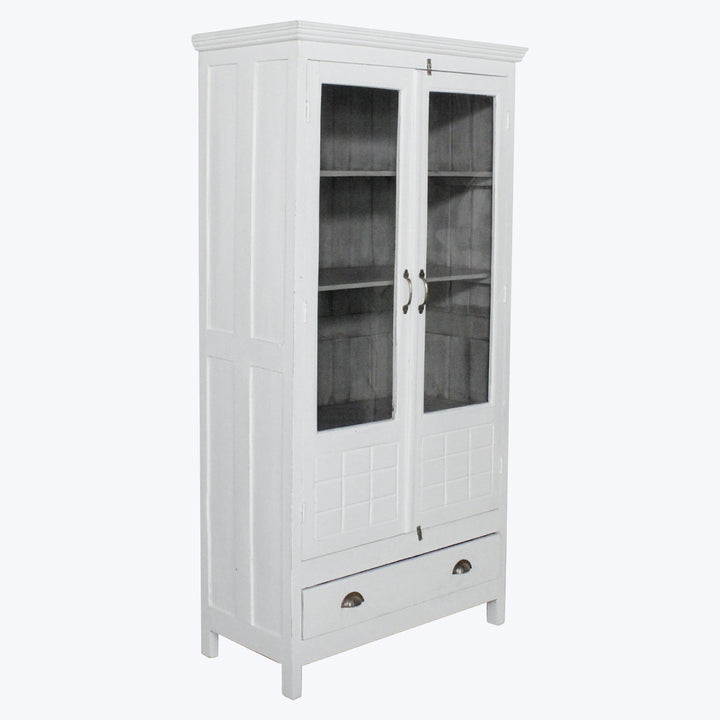 Vintage White-Painted Glass Front Cabinet