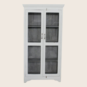 Vintage White-Painted Glass Front Cabinet