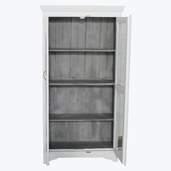 Vintage White-Painted Glass Front Cabinet