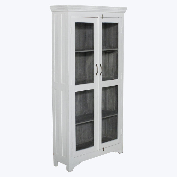 Vintage White-Painted Glass Front Cabinet