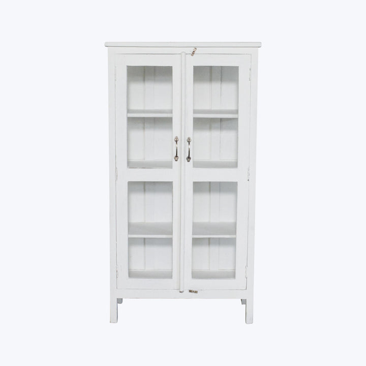Vintage White-Painted Glass Front Cabinet