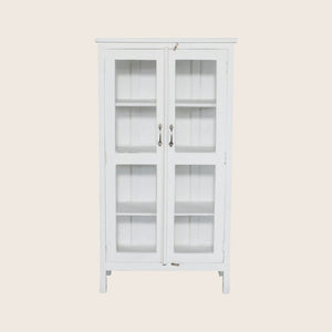 Vintage White-Painted Glass Front Cabinet