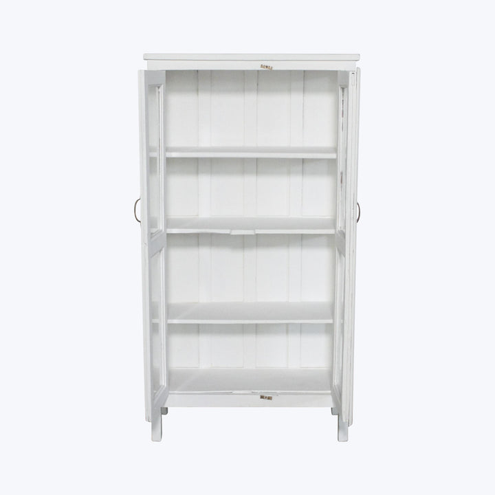 Vintage White-Painted Glass Front Cabinet