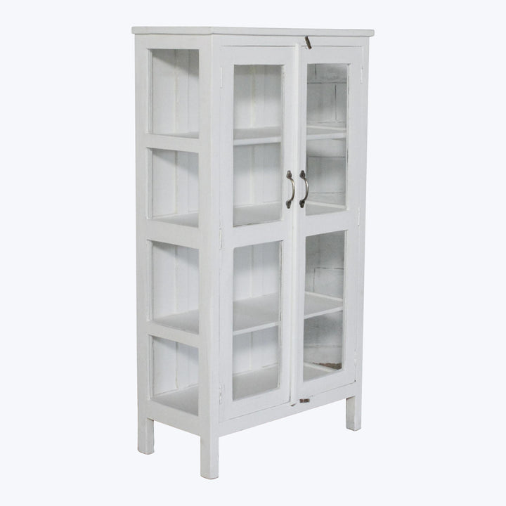 Vintage White-Painted Glass Front Cabinet