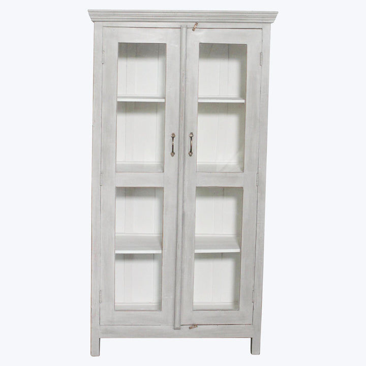 Vintage Grey-Painted Glass Front Cabinet