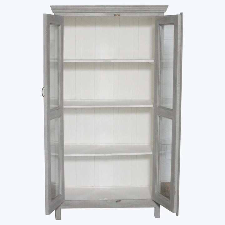 Vintage Grey-Painted Glass Front Cabinet