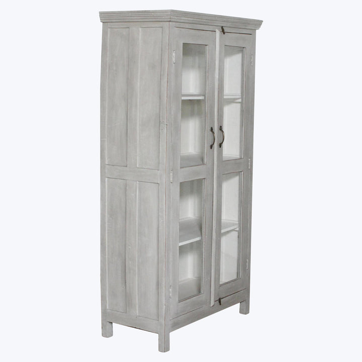 Vintage Grey-Painted Glass Front Cabinet