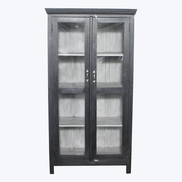 Vintage Black-Painted Glass Front Cabinet