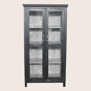Vintage Black-Painted Glass Front Cabinet