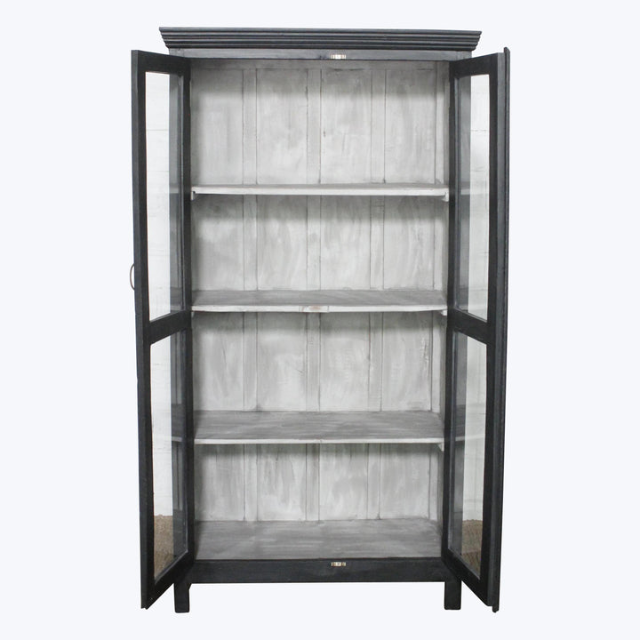 Vintage Black-Painted Glass Front Cabinet