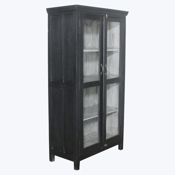 Vintage Black-Painted Glass Front Cabinet