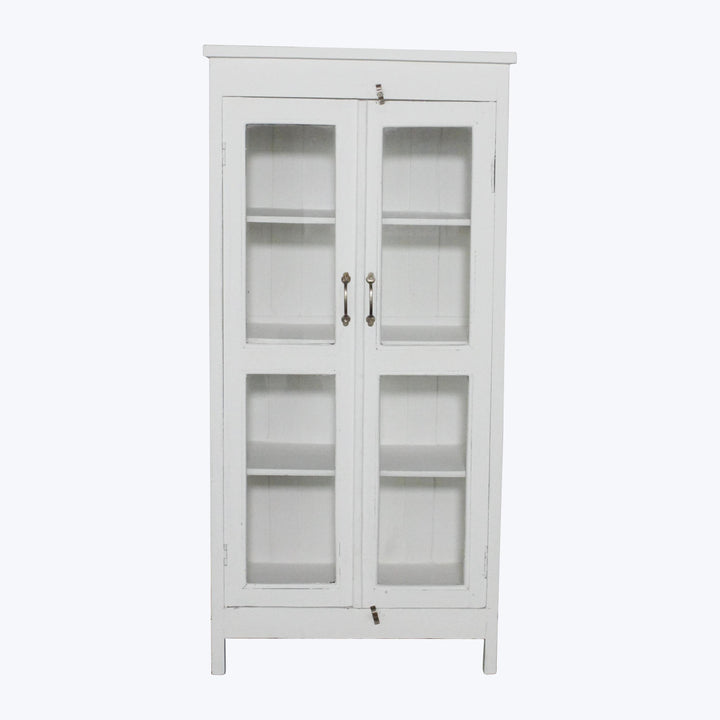 Vintage White-Painted Glass Front Cabinet