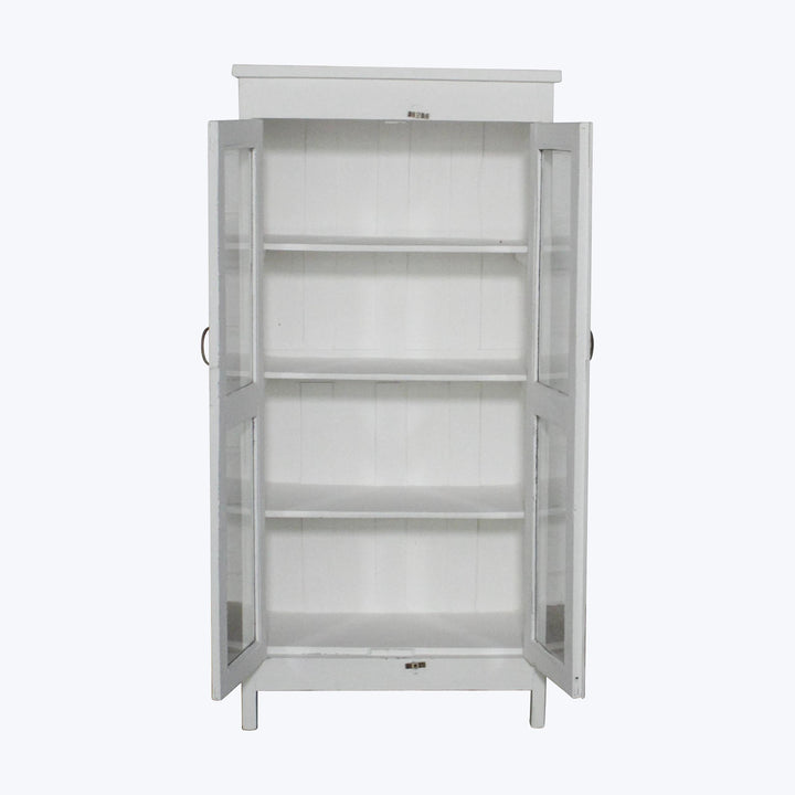 Vintage White-Painted Glass Front Cabinet