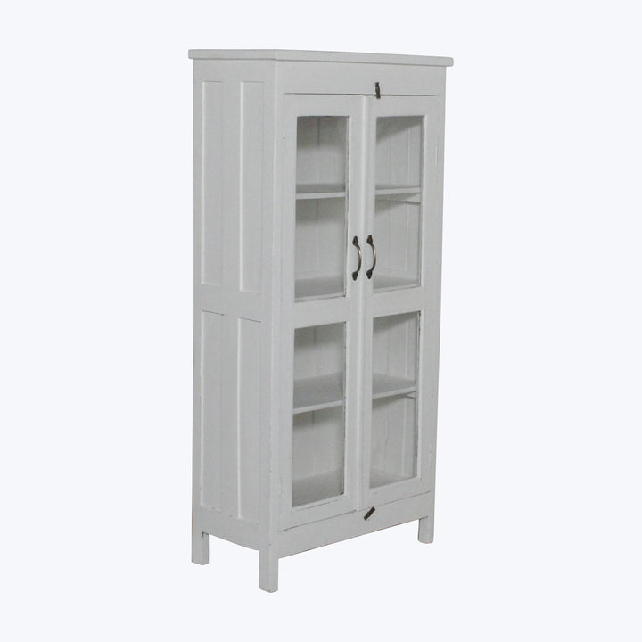 Vintage White-Painted Glass Front Cabinet