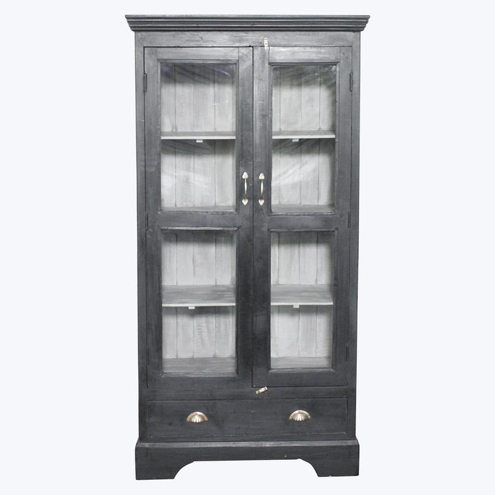 Vintage Black-Painted Glass Front Cabinet