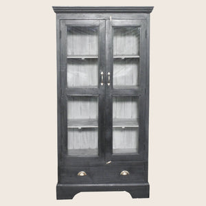 Vintage Black-Painted Glass Front Cabinet