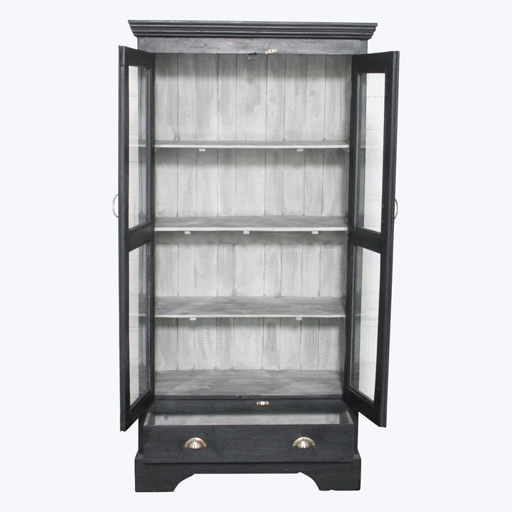Vintage Black-Painted Glass Front Cabinet