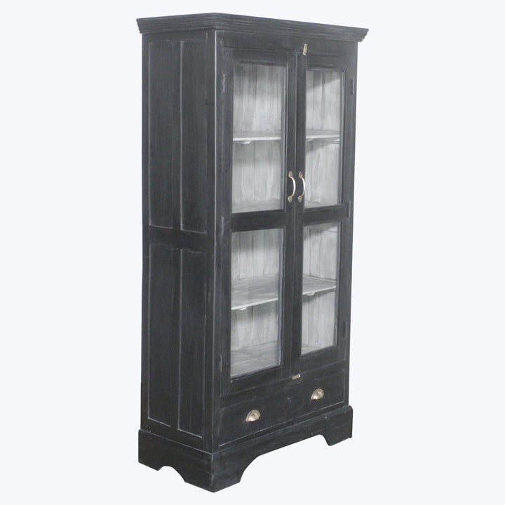 Vintage Black-Painted Glass Front Cabinet