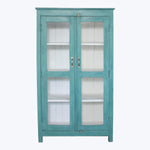 Vintage Teal-Painted Glass Front Cabinet