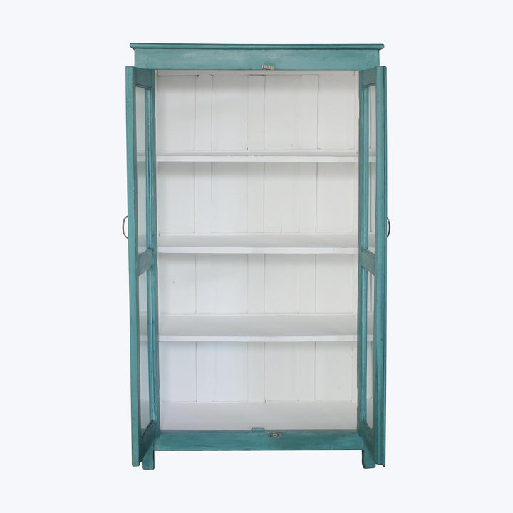 Vintage Teal-Painted Glass Front Cabinet