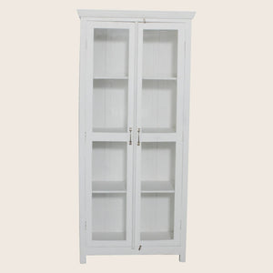 Vintage White-Painted Glass Front Cabinet