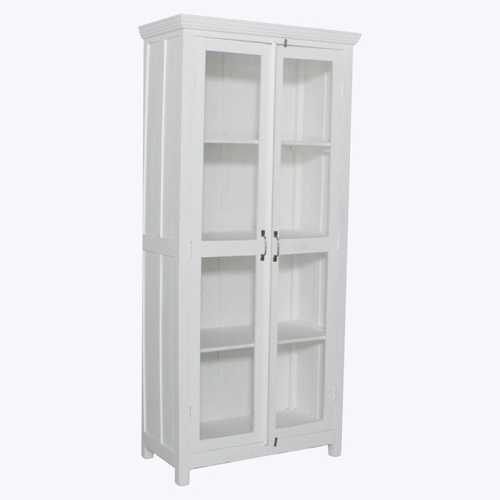 Vintage White-Painted Glass Front Cabinet