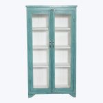 Vintage Teal-Painted Glass Front Cabinet