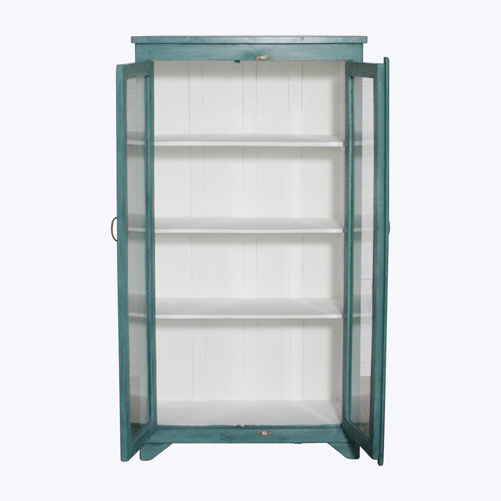 Vintage Teal-Painted Glass Front Cabinet