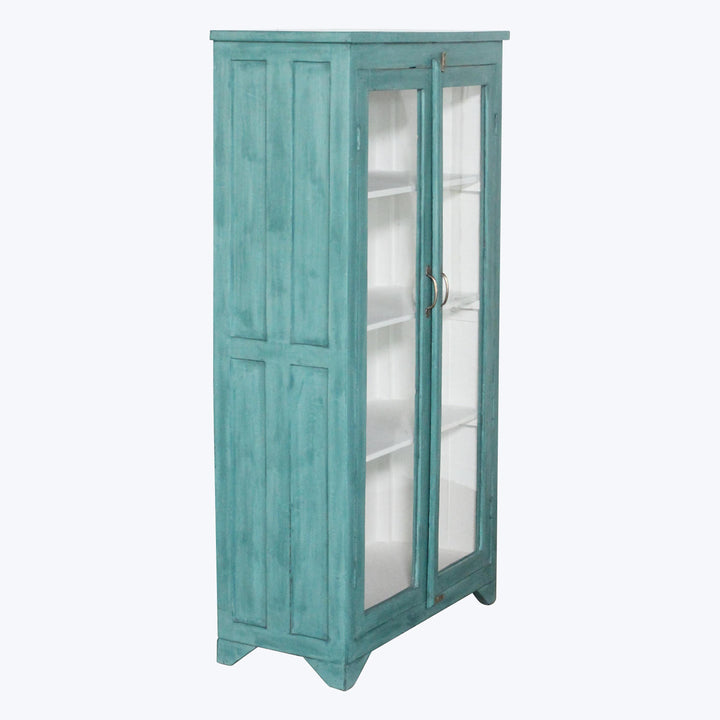 Vintage Teal-Painted Glass Front Cabinet