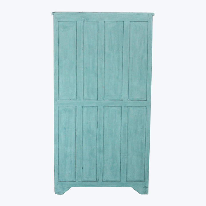 Vintage Teal-Painted Glass Front Cabinet