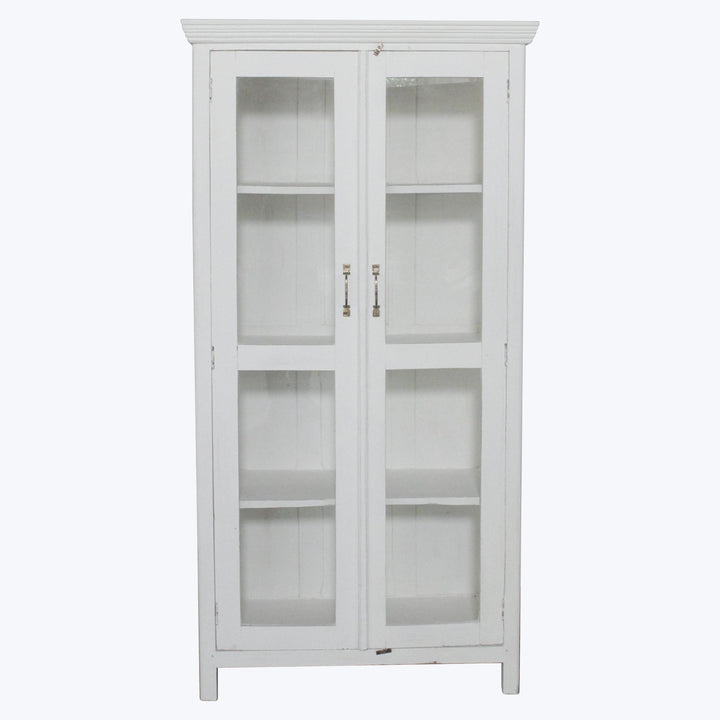 Vintage White-Painted Glass Front Cabinet