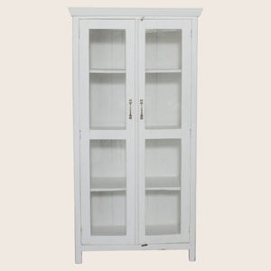 Vintage White-Painted Glass Front Cabinet