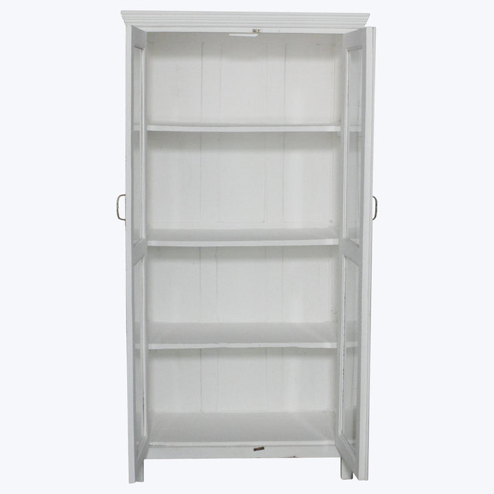 Vintage White-Painted Glass Front Cabinet