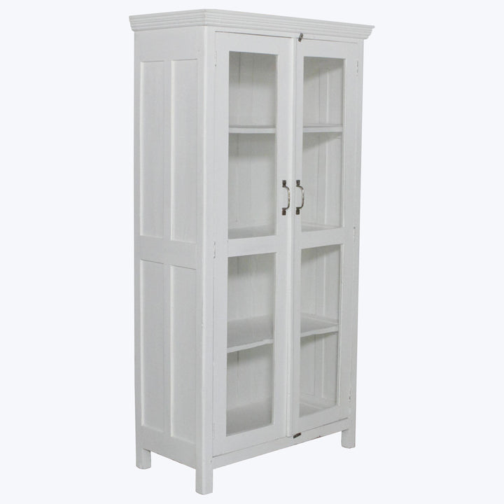 Vintage White-Painted Glass Front Cabinet