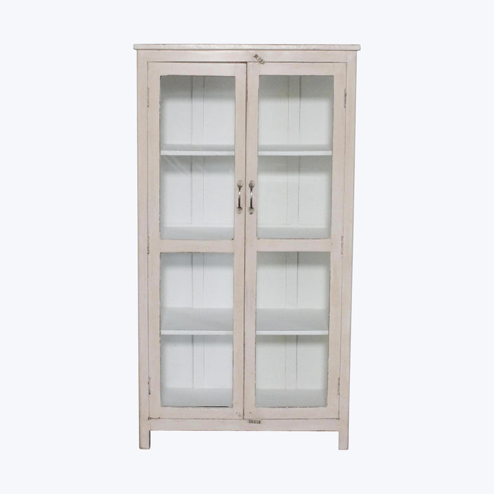 Vintage Pink-Painted Glass Front Cabinet