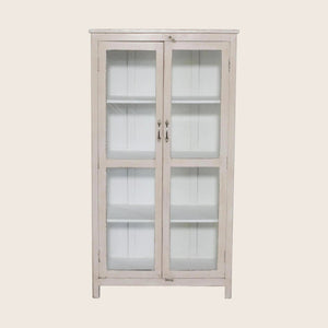Vintage Pink-Painted Glass Front Cabinet
