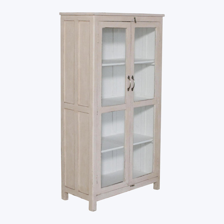 Vintage Pink-Painted Glass Front Cabinet