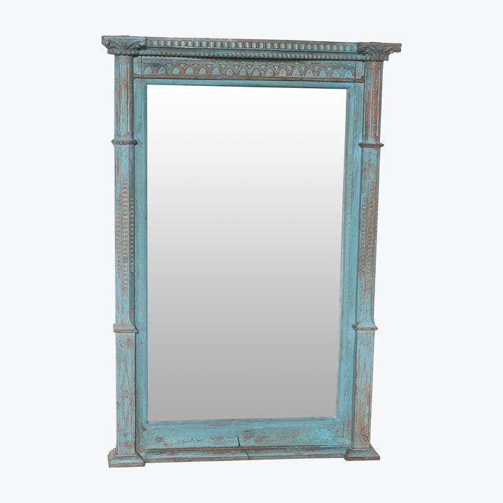 Vintage Teal-Painted Ornate Mirror