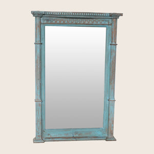 Vintage Teal-Painted Ornate Mirror
