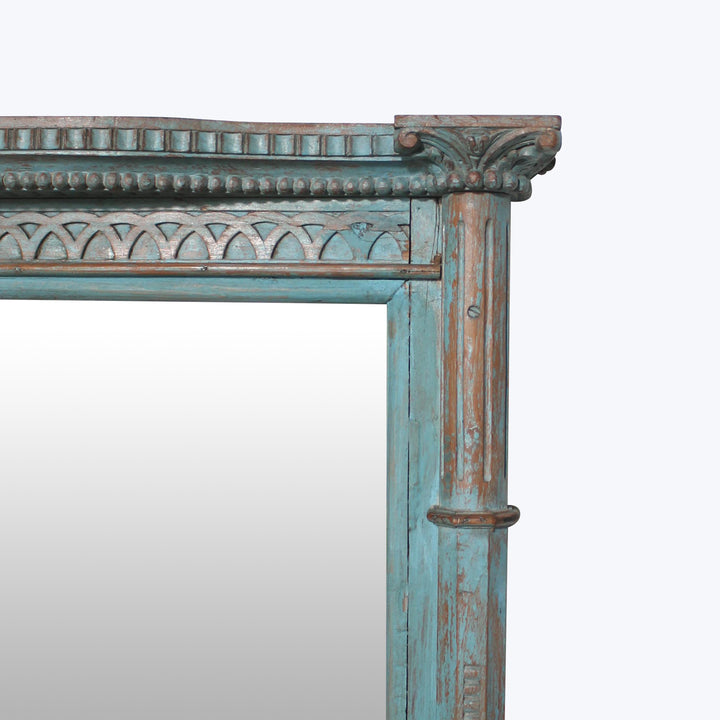 Vintage Teal-Painted Ornate Mirror