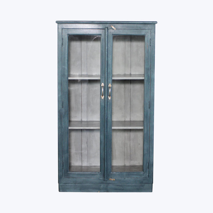 Vintage Navy-Painted Glass Front Cabinet